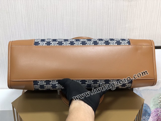 Celine專櫃2023新款手提托特包 賽琳CABAS TRIOMPHE TOTE牛仔刺繡橫款手袋 sldj2236